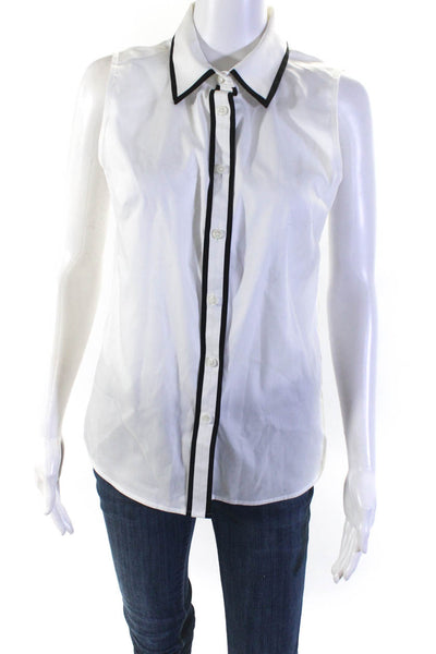 Calvin Klein Womens Cotton Sleeveless Collared Button Down Shirt White Size L