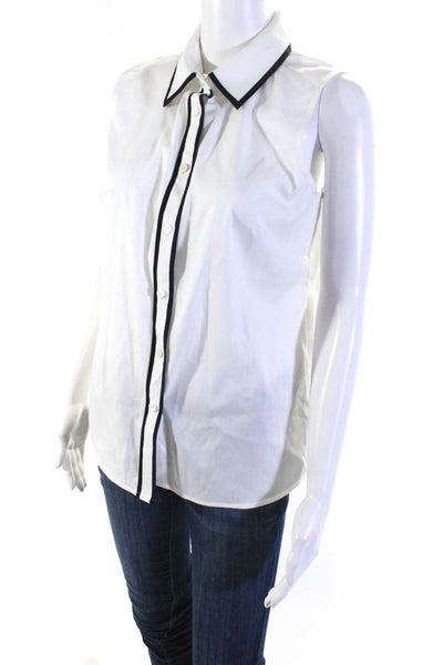 Calvin Klein Womens Cotton Sleeveless Collared Button Down Shirt White Size L