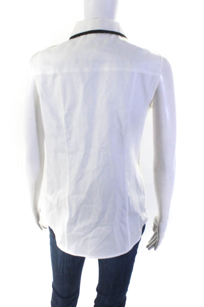 Calvin Klein Womens Cotton Sleeveless Collared Button Down Shirt White Size L