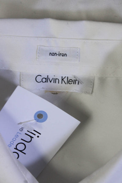 Calvin Klein Womens Cotton Sleeveless Collared Button Down Shirt White Size L