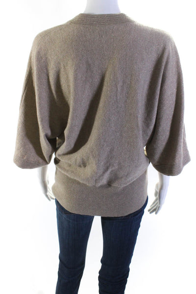 Lafayette 148 New York Womens Cashmere Metallic V-Neck Wrap Sweater Brown Size L