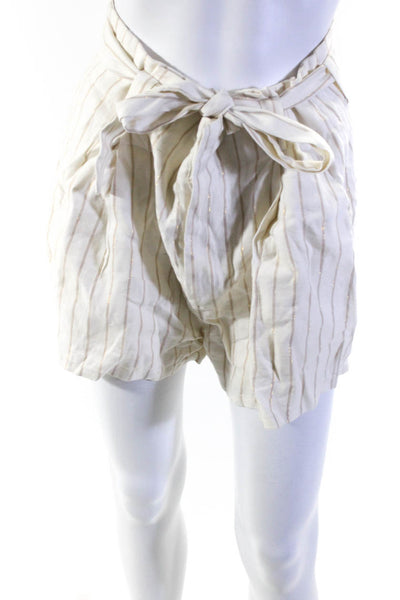 Paige Womens Metallic Striped Print Lined Mid-Rise Shorts Ivory White Size 6