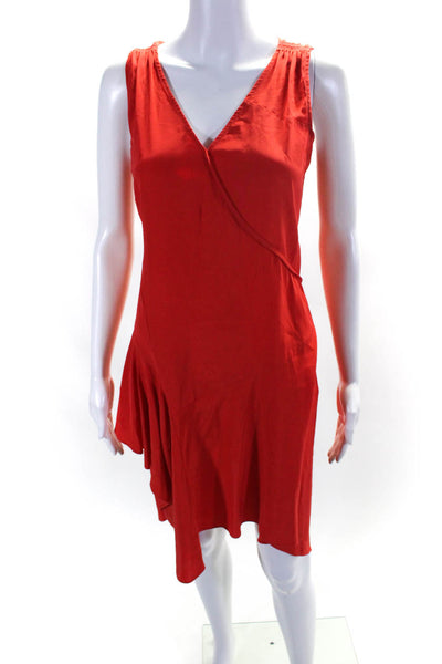 Derek Lam 10 Crosby Womens Red Silk V-Neck Sleeveless Asymmetric Dress Size 4