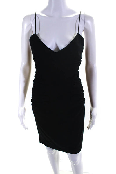 L'Agence Womens Black Ruched V-Neck Sleeveless Mini Bodycon Dress Size 2