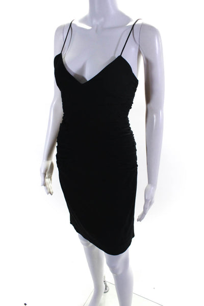 L'Agence Womens Black Ruched V-Neck Sleeveless Mini Bodycon Dress Size 2