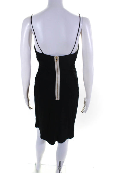 L'Agence Womens Black Ruched V-Neck Sleeveless Mini Bodycon Dress Size 2