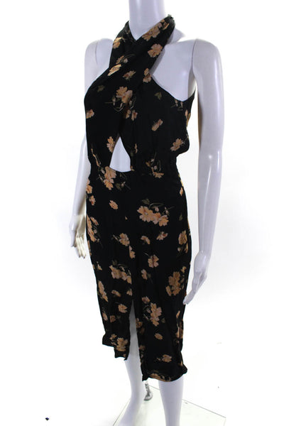 Reformation Womens Black Floral Peep Chest V-Neck Sleeveless Shift Dress Size S