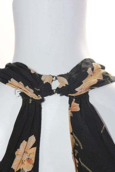 Reformation Womens Black Floral Peep Chest V-Neck Sleeveless Shift Dress Size S