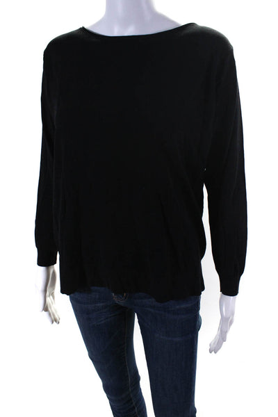 Jarbo Womens Cotton Blend Round Neck Long Sleeve Pullover Knit Top Black Size 2