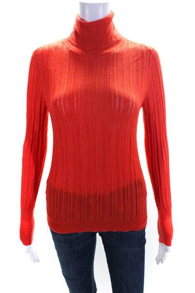 Cushnie Womens Open Knit Long Sleeve Pullover Turtleneck Top Red Size L