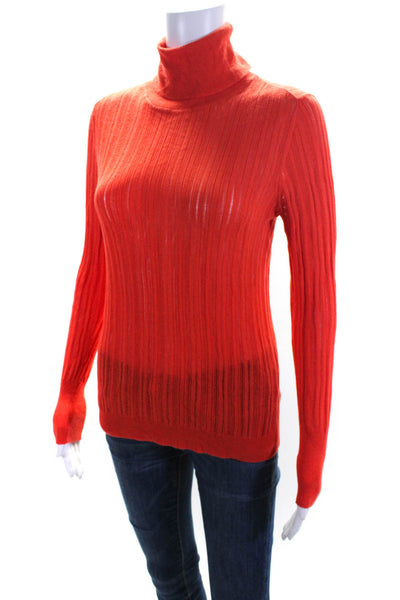 Cushnie Womens Open Knit Long Sleeve Pullover Turtleneck Top Red Size L