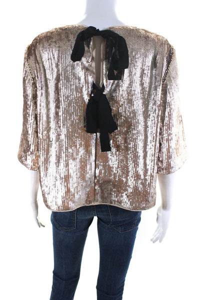 J Crew Womens Sequin Round Neck Short Sleeve Pullover Blouse Top Blush Size 12