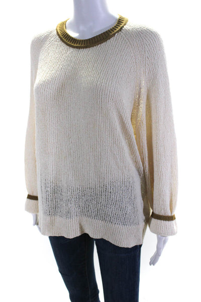 Scotch & Soda Womens Cotton Open Knit Round Neck Pullover Sweater Beige Size XL