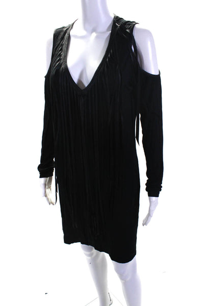 SW3 Bespoke Womens Frayed Textured Cold Shoulder Pullover Dress Black Size M