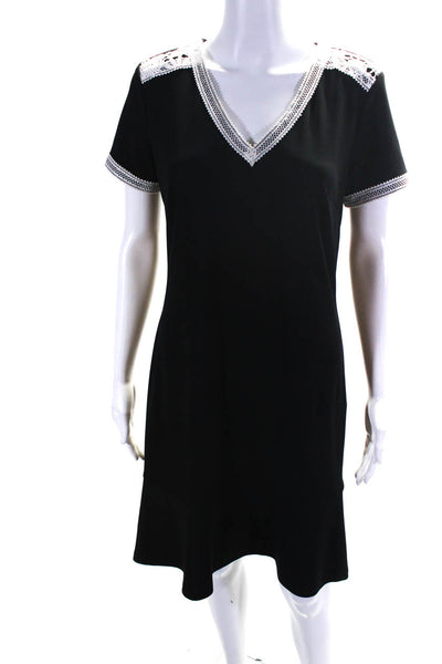 Karl Lagerfeld Womens Texture V-Neck Short Sleeve Back Zipped Dress Black Size 6