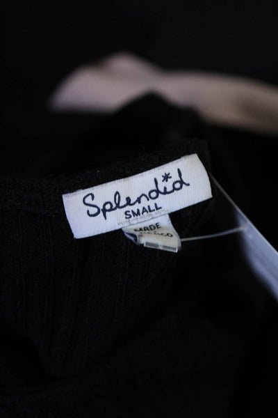 Splendid Womens Ridded Knit Long Sleeve Cold Shoulder Blouse Top Black Size S