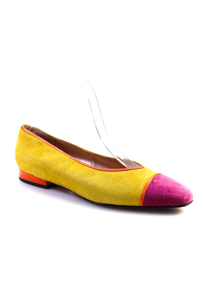 Evan Picone Womens Slip On Cap Toe Ballet Flats Pink Yellow Suede Size 6