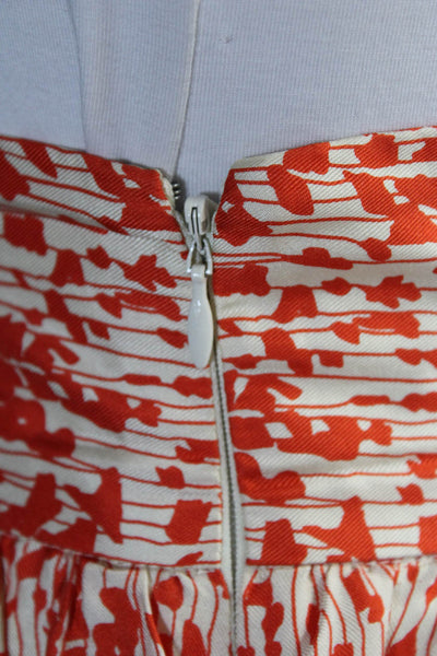 Loeffler Randall Womens Silk Abstract Print Lined Flared Skirt Red Ivory Size 8