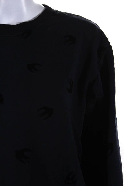McQ Womens Cotton Knit Bird Print Long Sleeve Crewneck Sweatshirt Navy Size L