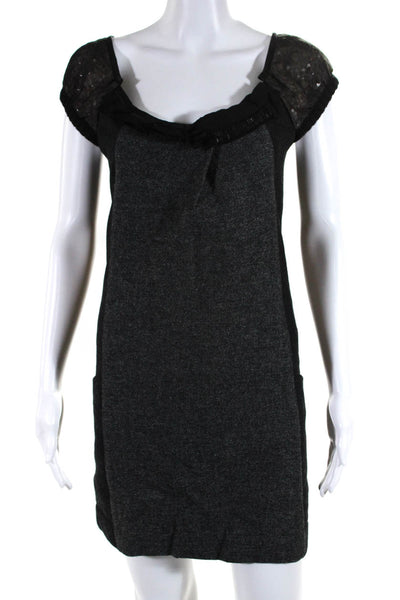 Hanii Y Womens Wool Woven Cap Sleeve Lined Extra Mini Shift Dress Gray Size 42IT