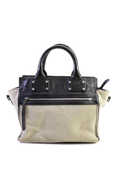 Rag & Bone Cotton Canvas Leather Trim Double Top Handle Handbag Tan Black