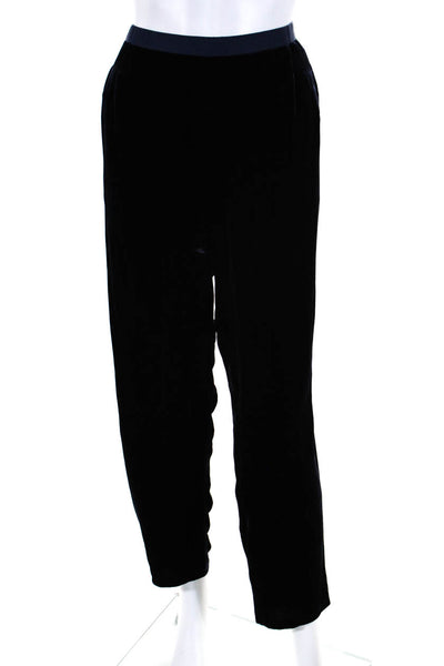 Eileen Fisher Womens Velvet Mid-Rise Straight Leg Slacks Trousers Pants Navy Siz
