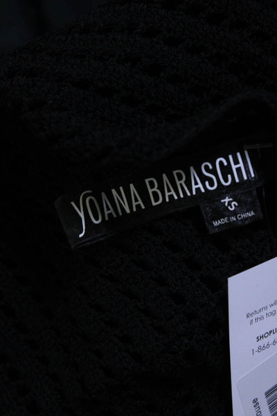 Yoana Baraschi Womens Black Open Knit Fringe Edge Short Sleeve Blouse Top SizeXS
