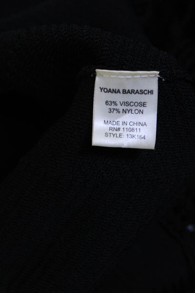 Yoana Baraschi Womens Black Open Knit Fringe Edge Short Sleeve Blouse Top SizeXS