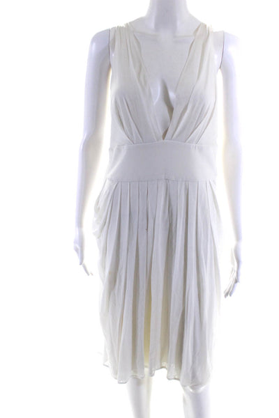 Yigal Azrouel Womens White Silk V-Neck Pleated Sleeveless Shift Dress Size 3