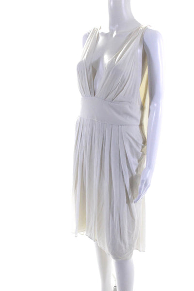 Yigal Azrouel Womens White Silk V-Neck Pleated Sleeveless Shift Dress Size 3