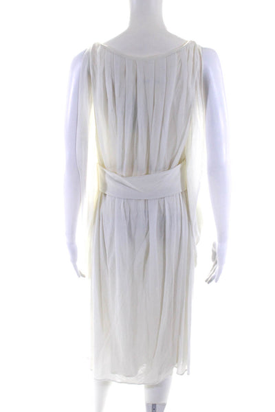 Yigal Azrouel Womens White Silk V-Neck Pleated Sleeveless Shift Dress Size 3