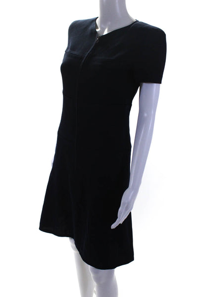 Chanel Boutique Womens Short Sleeves A Line Dress Navy Blue Wool Size Small