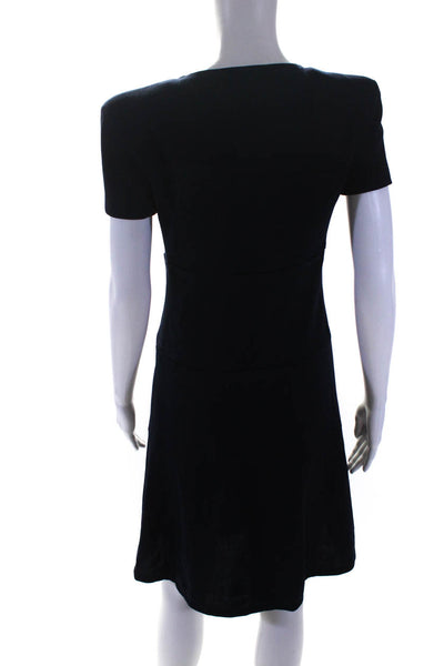 Chanel Boutique Womens Short Sleeves A Line Dress Navy Blue Wool Size Small