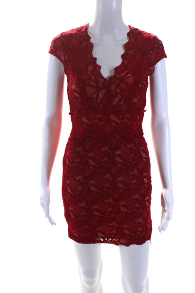 Nightcap by Carisa Rene Womens Lace V Neck Body Con Dress Red Size 2