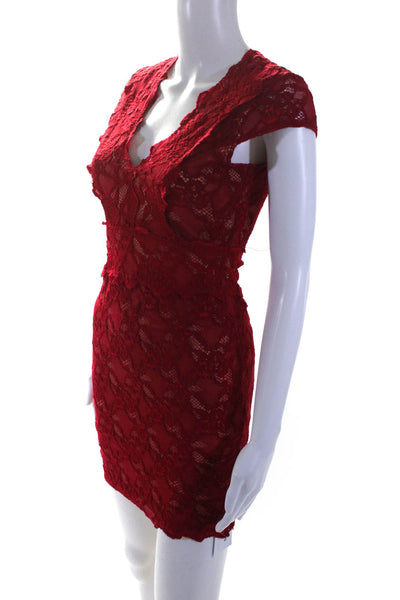 Nightcap by Carisa Rene Womens Lace V Neck Body Con Dress Red Size 2