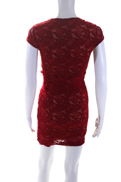 Nightcap by Carisa Rene Womens Lace V Neck Body Con Dress Red Size 2