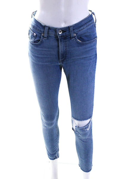 Rag & Bone Womens Ankle Skinny Leg Ripped Lena Jeans Blue Cotton Size 27