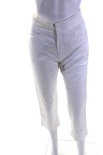 Oscar de la Renta Womens Slim Leg High Rise Trousers White Cotton Size 6