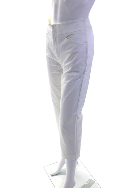 Oscar de la Renta Womens Slim Leg High Rise Trousers White Cotton Size 6