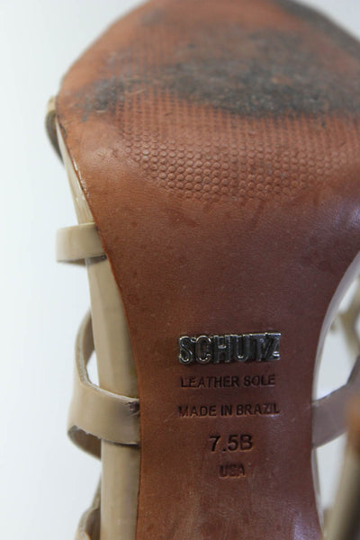 Schutz Womens Patent Leather Slingbacks Sandal Heels Beige Size 7.5 B