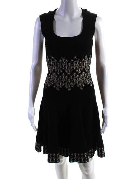 Alaia Women's Printed Scoop Neck A Line Knit Dress Black Size 36