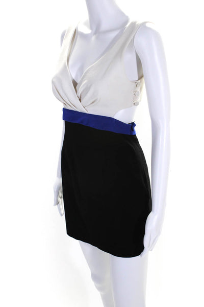 Black Halo Womens Back Cut-Out Sleeveless Colorblock Mini Dress Black Size 2