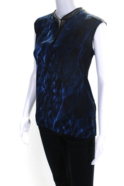 T Tahari Womens Tie Dye Print Mesh Sleeveless Pullover V-Neck Blouse Blue Size S