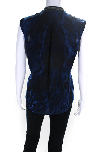 T Tahari Womens Tie Dye Print Mesh Sleeveless Pullover V-Neck Blouse Blue Size S