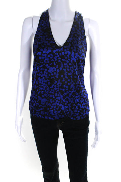 Intermix Womens Silk Spotted V-Neck Sleeveless Pullover Tank Top Blue Size S