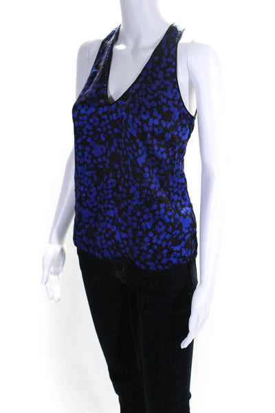 Intermix Womens Silk Spotted V-Neck Sleeveless Pullover Tank Top Blue Size S