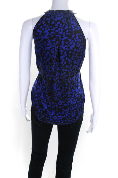 Intermix Womens Silk Spotted V-Neck Sleeveless Pullover Tank Top Blue Size S