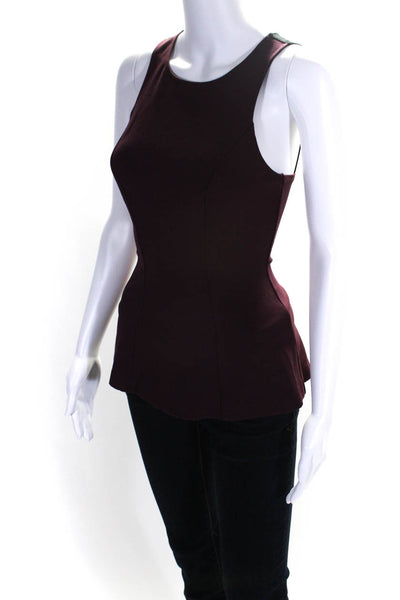 Intermix Womens Darted Mesh Strapped Sleeveless Peplum Blouse Burgundy Size P