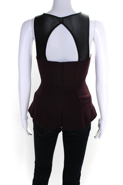 Intermix Womens Darted Mesh Strapped Sleeveless Peplum Blouse Burgundy Size P