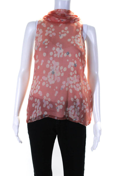 Ports 1961 Womens Sleeveless Chiffon Silk Floral Top Peach White Size 8